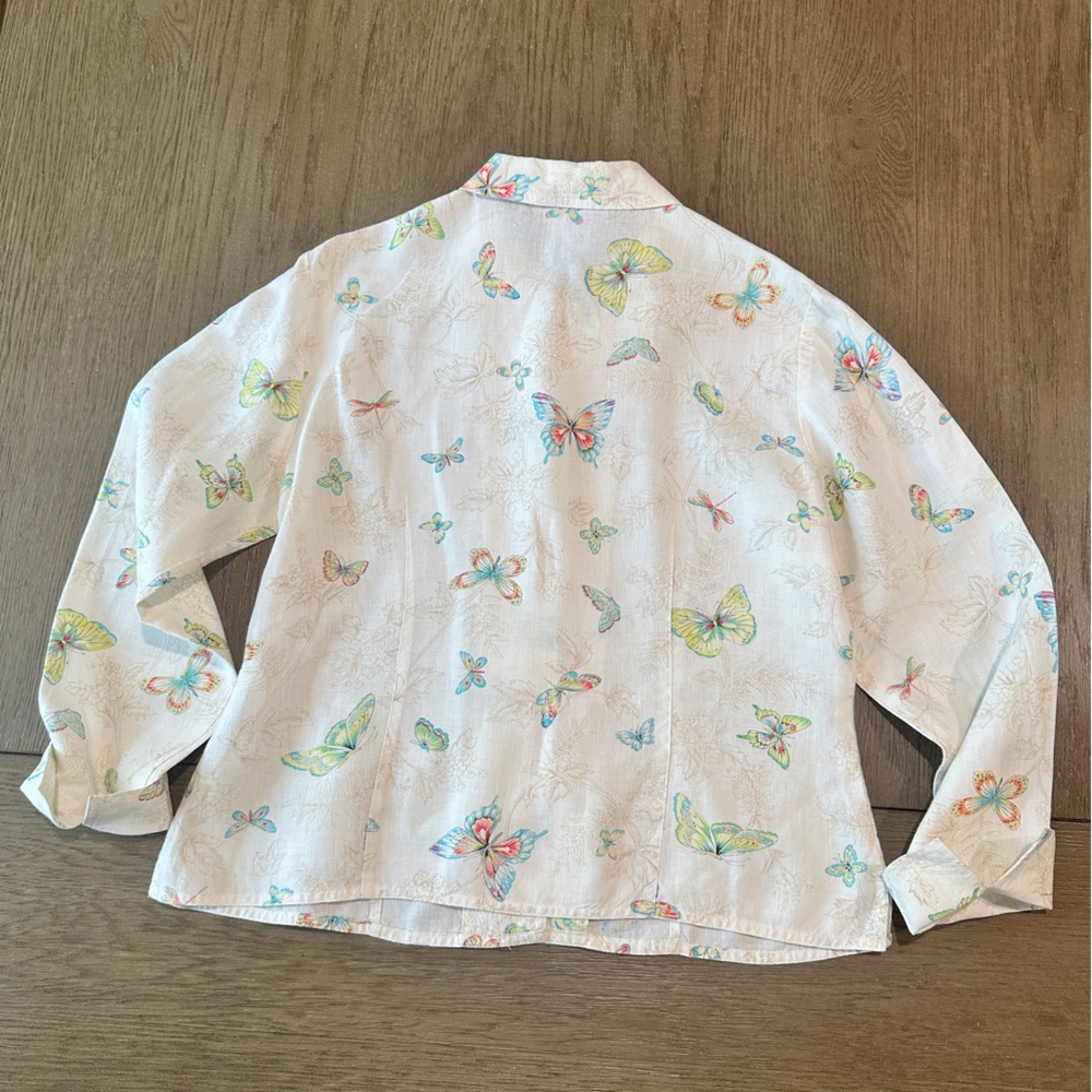 Talbots 100% Linen Button Down Blouse Size 10 Butterfly Print - Picture 12 of 13